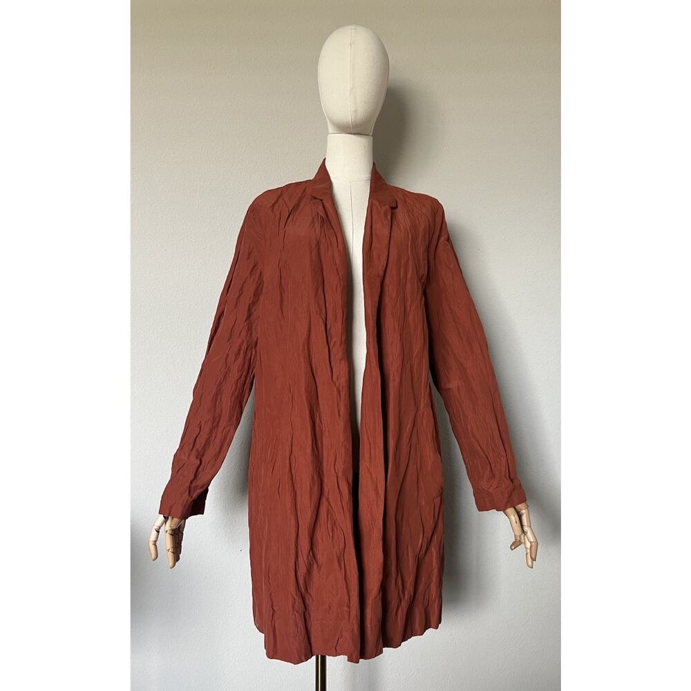 Eileen Fisher Sz Large Paprika Rumpled Organic Cotton Steel Notch Collar Jacket - Picture 4 of 15